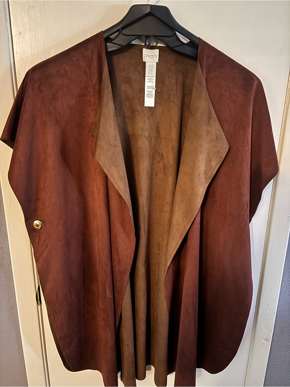 Chico’s “Ruana” Faux-suede,Reversible Open-front Cape/Kimono-NWOT